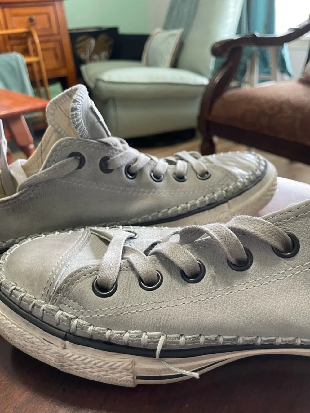 Converse Men's Low-Top John Varvatos Blanket stitch Sneakers in Light Gray - Picture 7 of 7